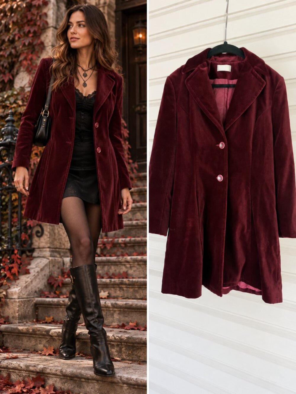 Pro Mod Burgundy Velvet Longline Blazer Coat Tailored Dark Academia 42